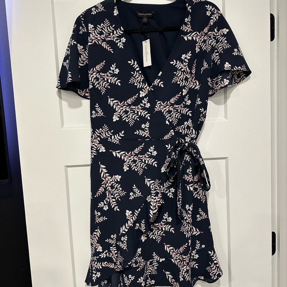 Banana Republic Dark Blue Dress with Floral Accents